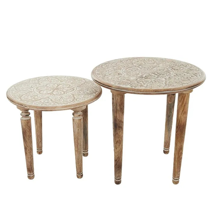 Carved Floral Table Set of Two