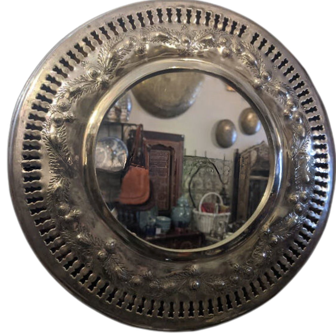 Small Round Moroccan Mirror with Embossed Frame