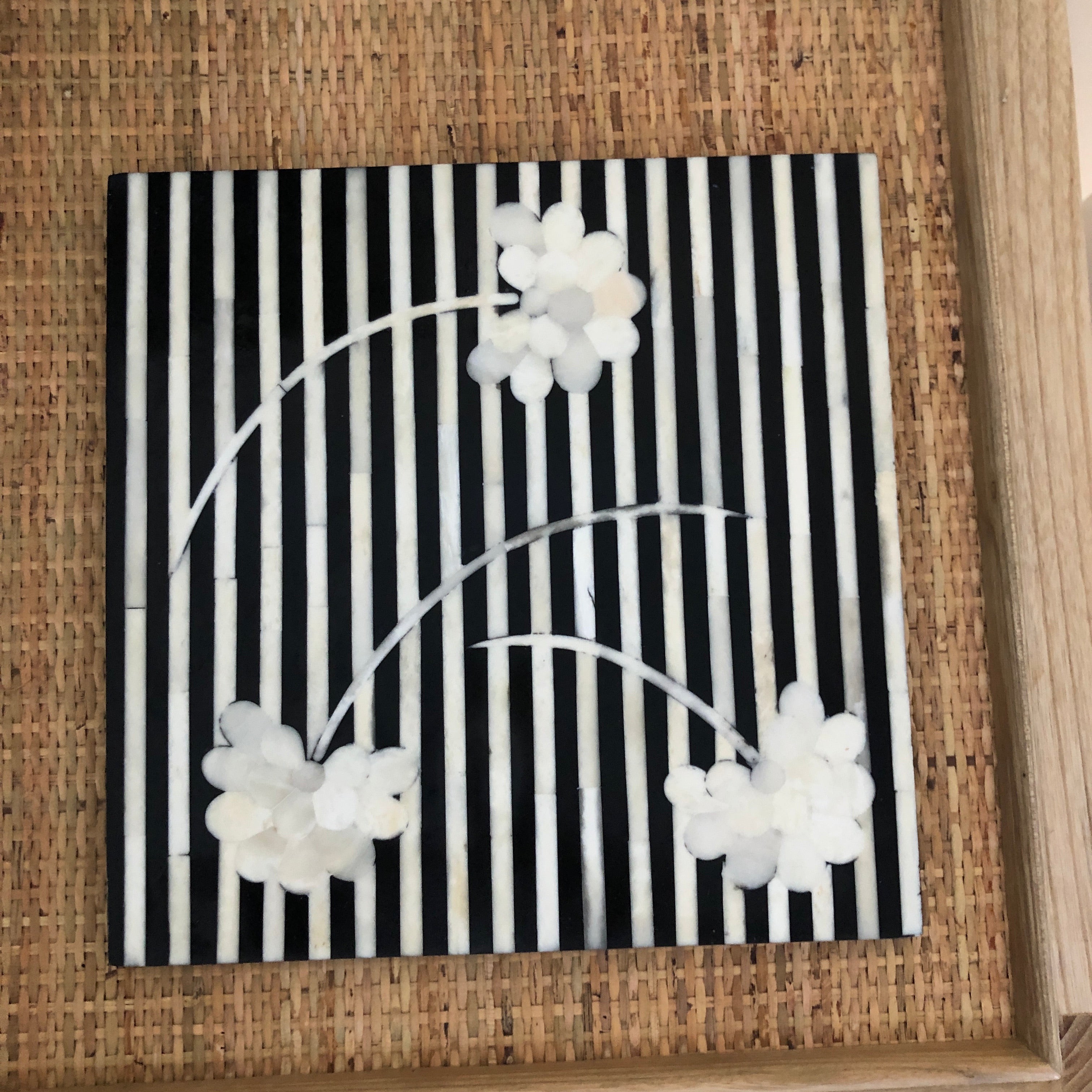 Bone Inlay Trivet in Black & White