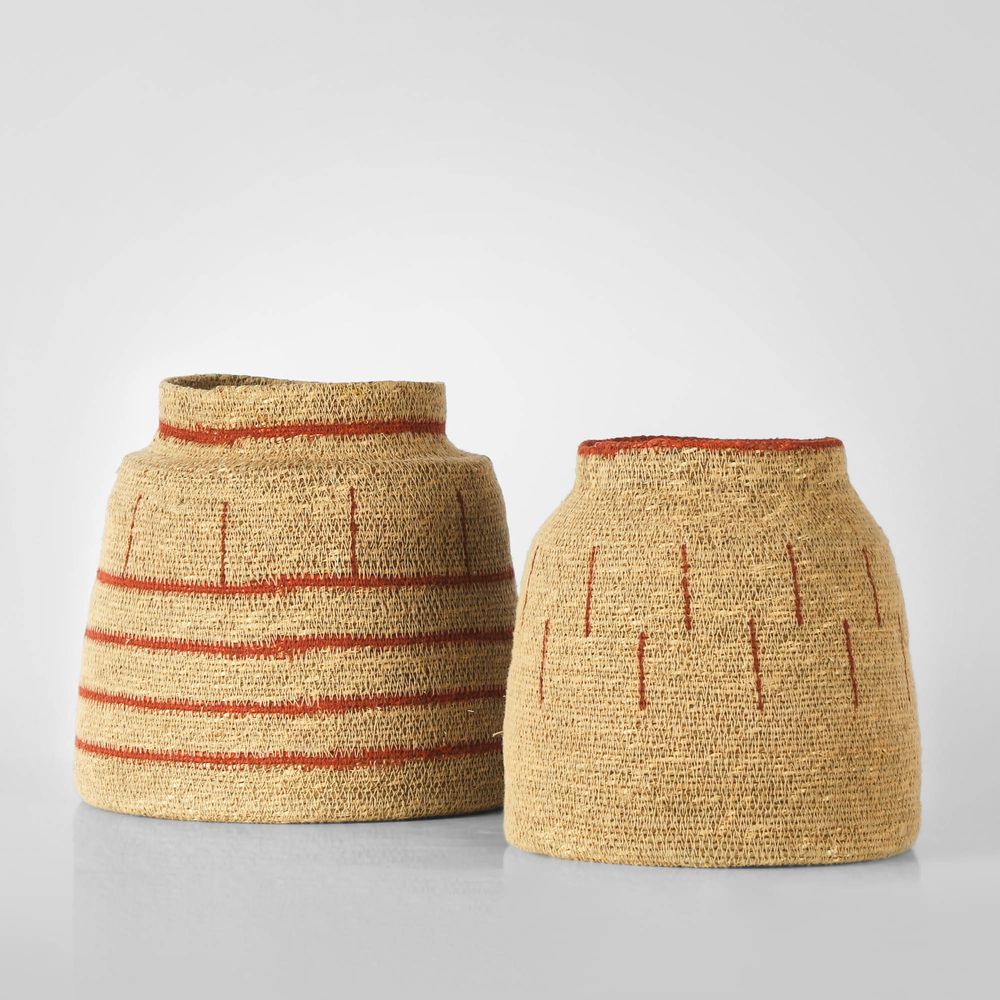 Halm Stripe Woven Basket in Natural