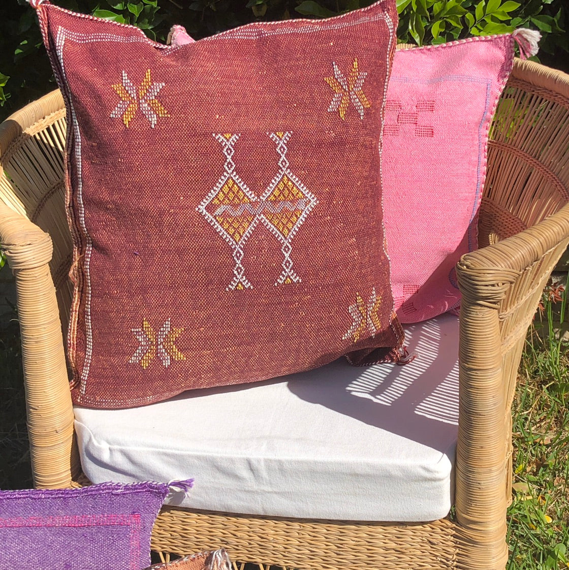 Genuine Moroccan Cactus Silk Cushion in Plum