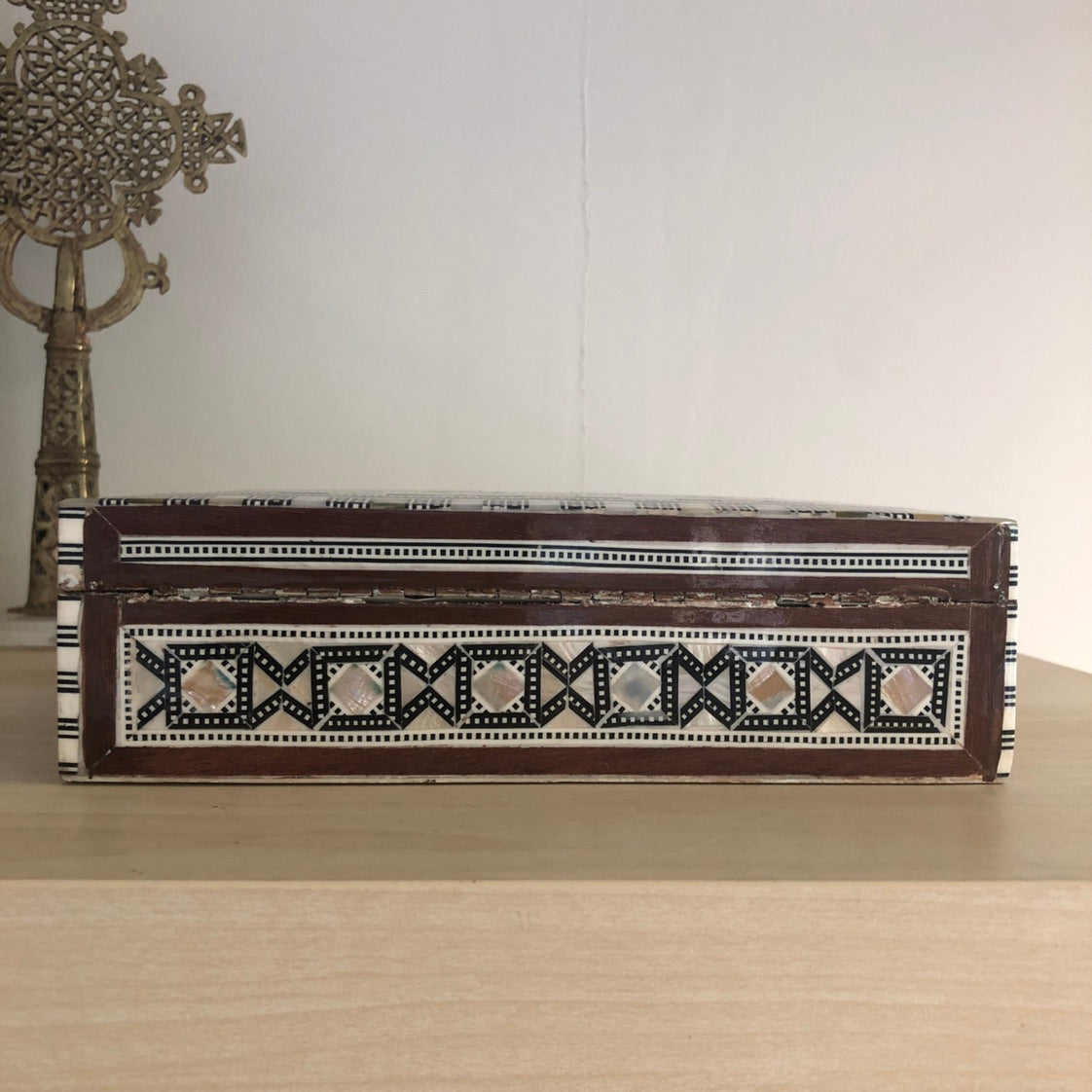 Mother of Pearl Inlay Bedside Cabinet in Grey - WS#1