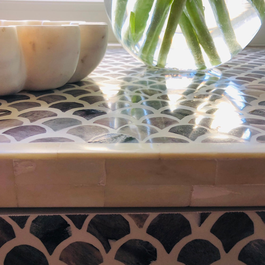 Bone Inlay 4 Drawer Chest in Fishscale Navy
