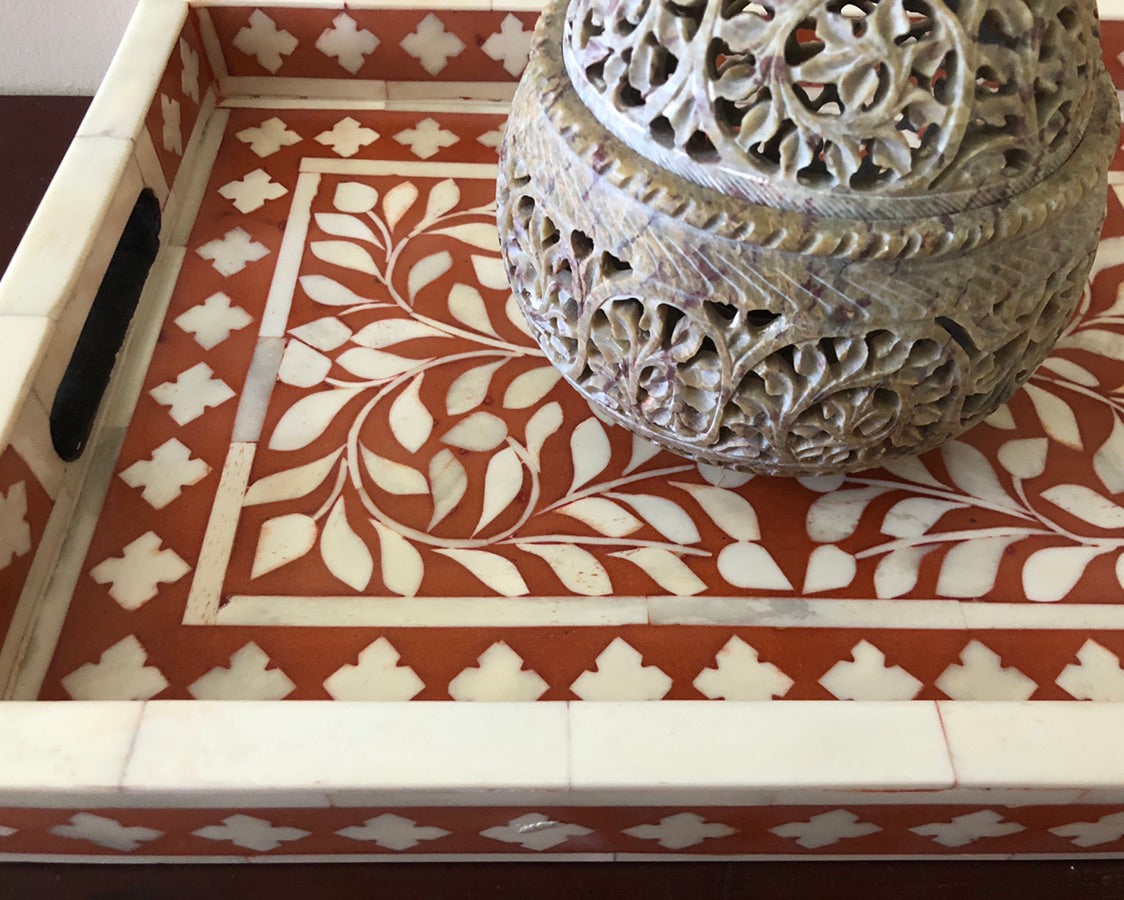 Bone Inlay Rectangular Tray in Ochre