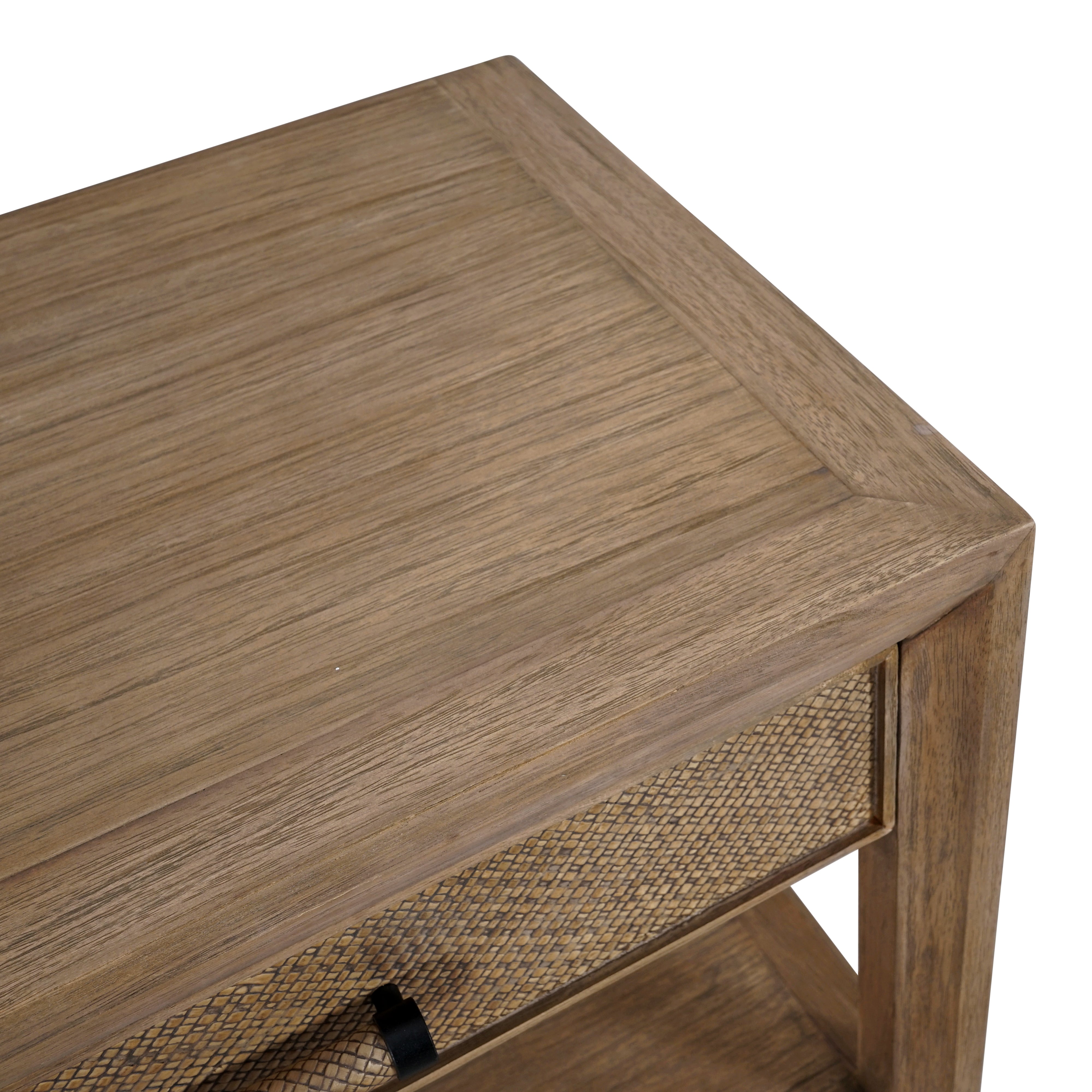 Evergreen Timber & Wicker Bedside Table with Drawer