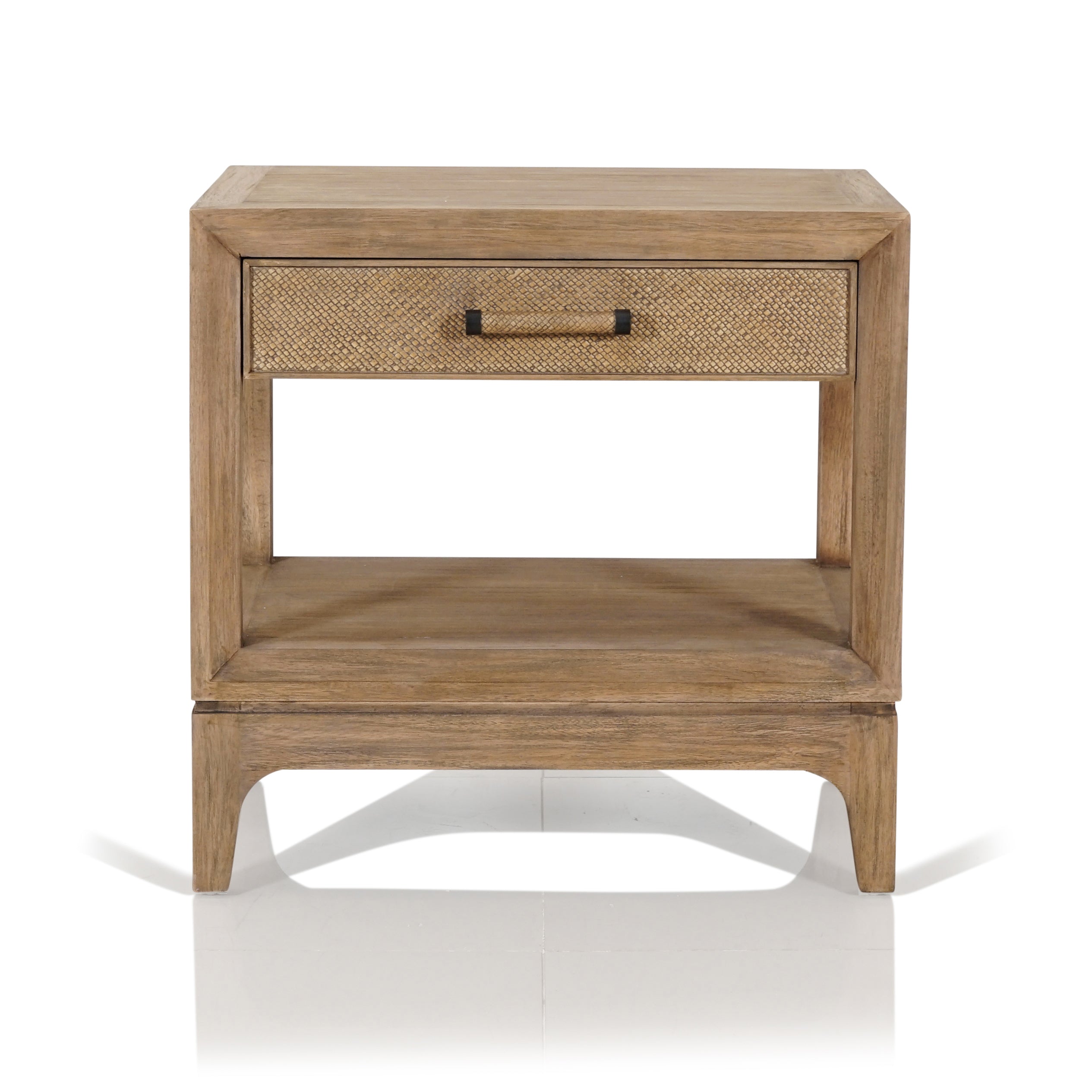 Evergreen Timber & Wicker Bedside Table with Drawer