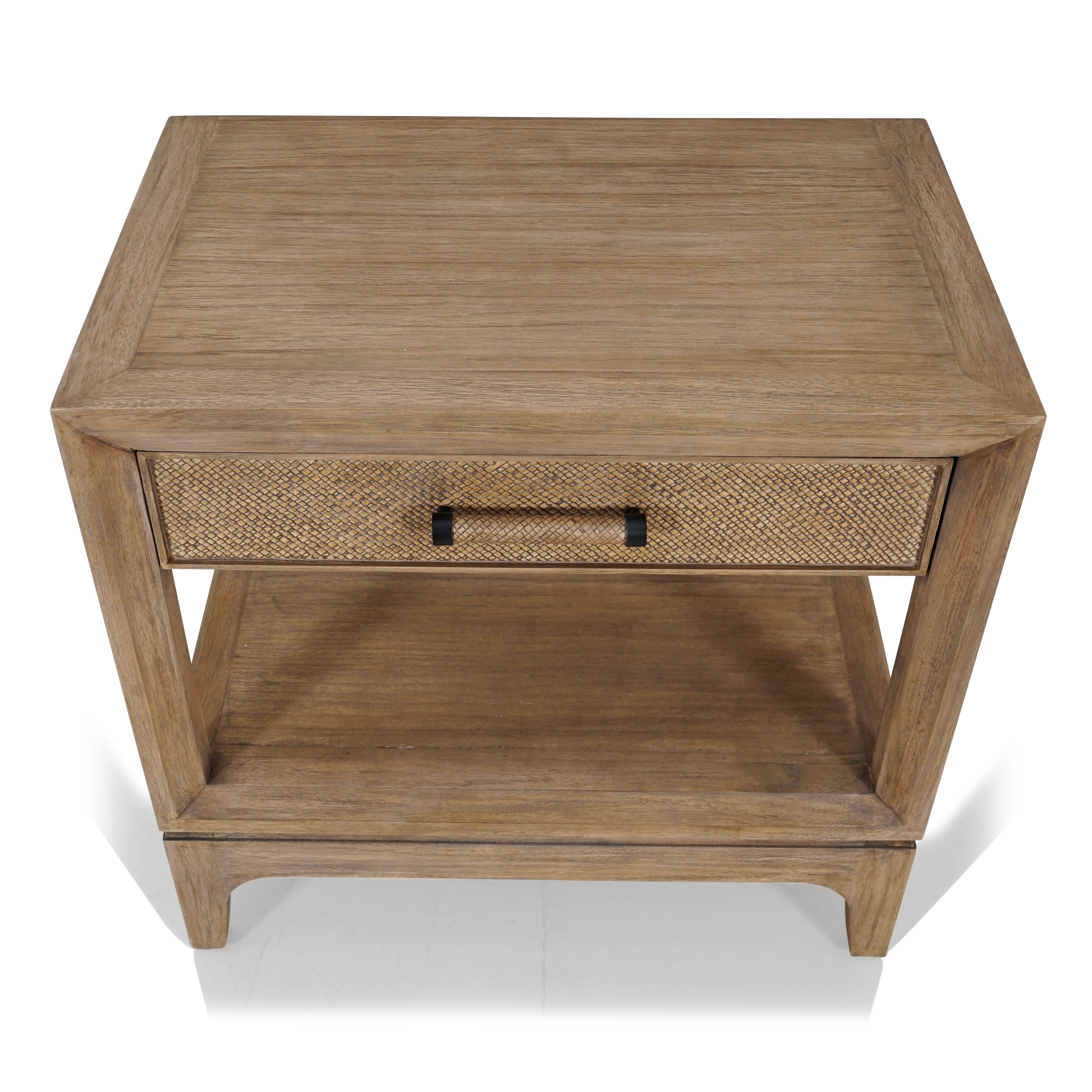 Evergreen Timber & Wicker Bedside Table with Drawer