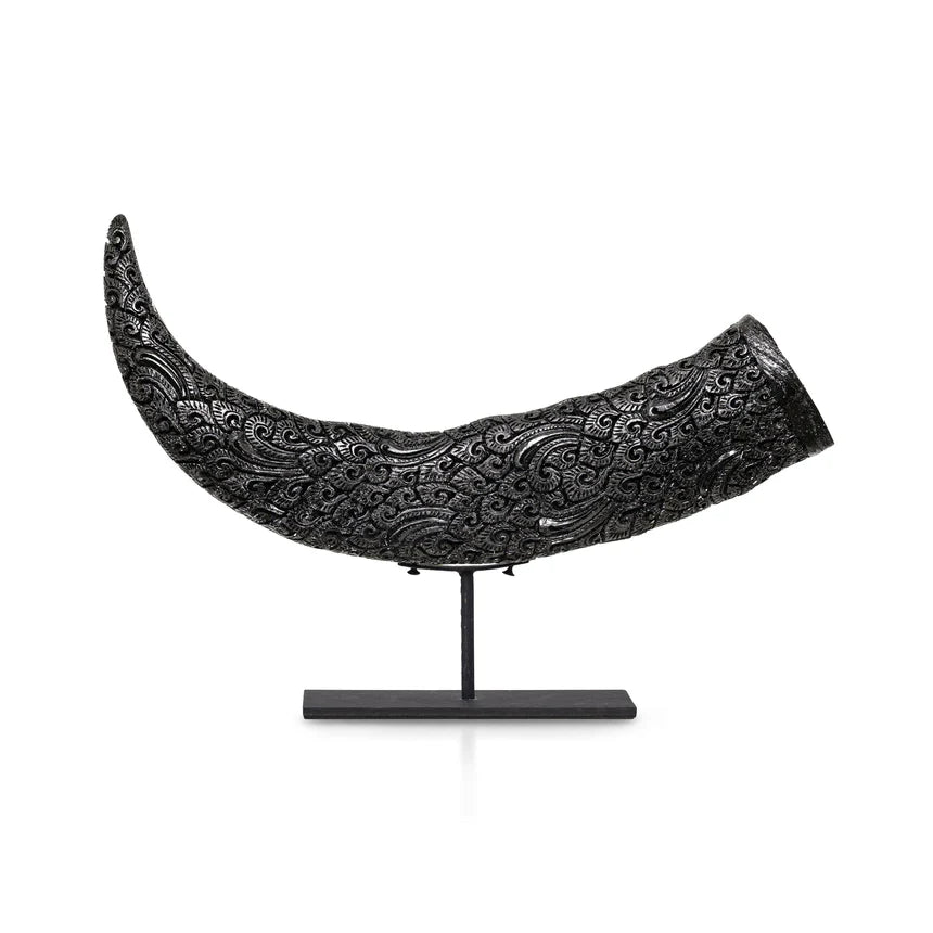 Etched Buffalo Horn on Stand