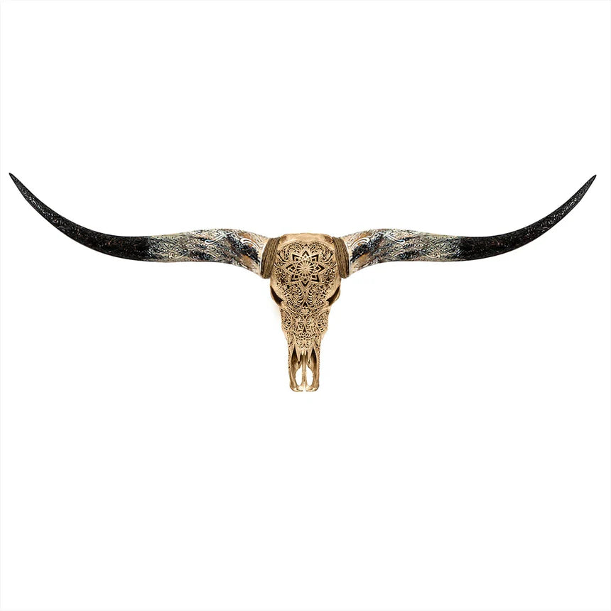 Buffalo Skull with Long Horns in Gold