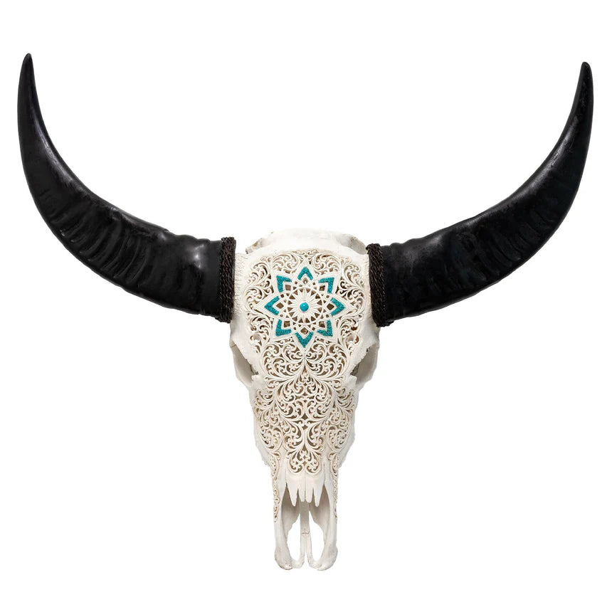 Etched Mandala Buffalo Skull