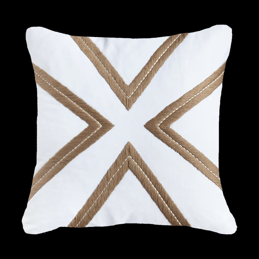 Dot Cross Medium Cushion in White & Beige