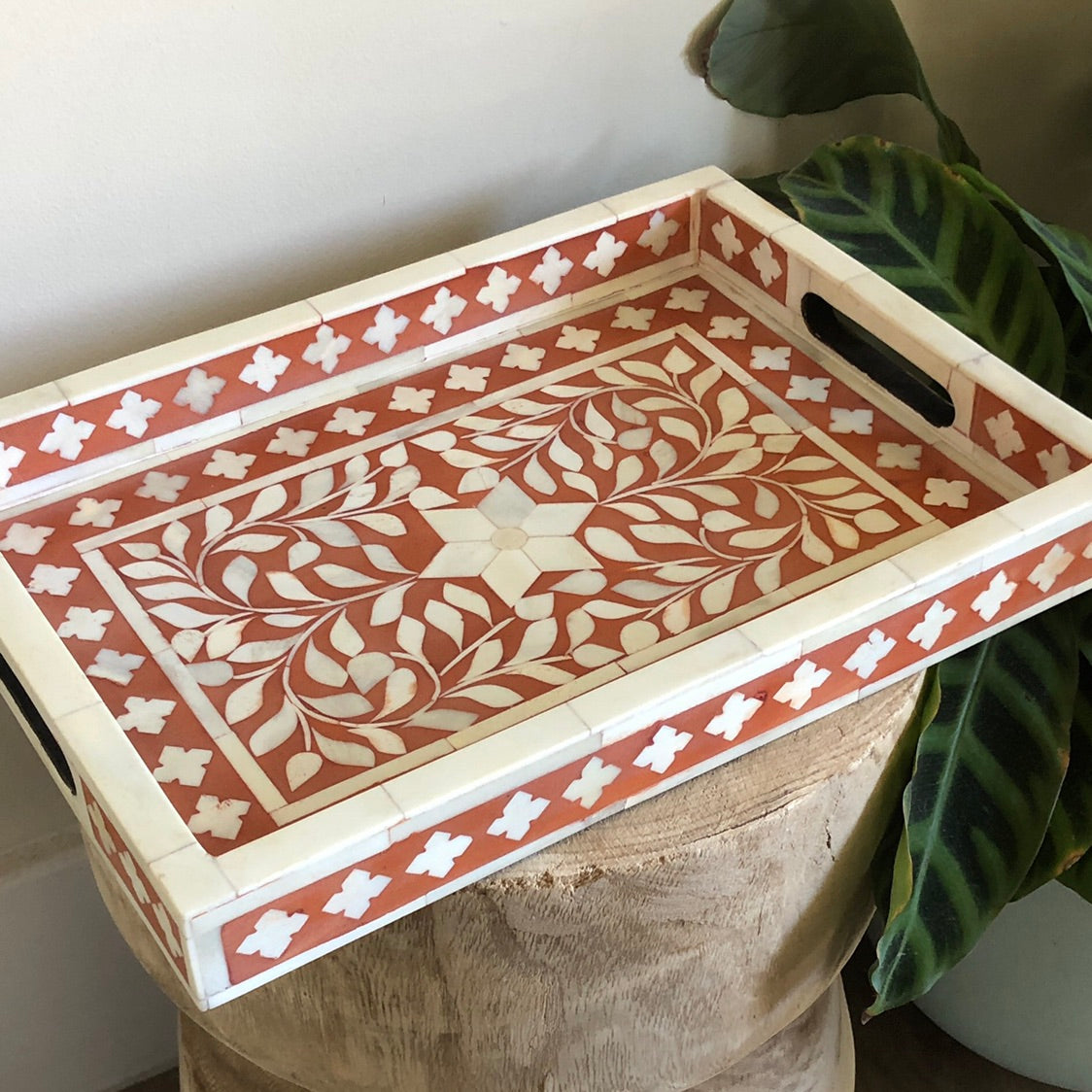 Bone Inlay Rectangular Tray in Ochre