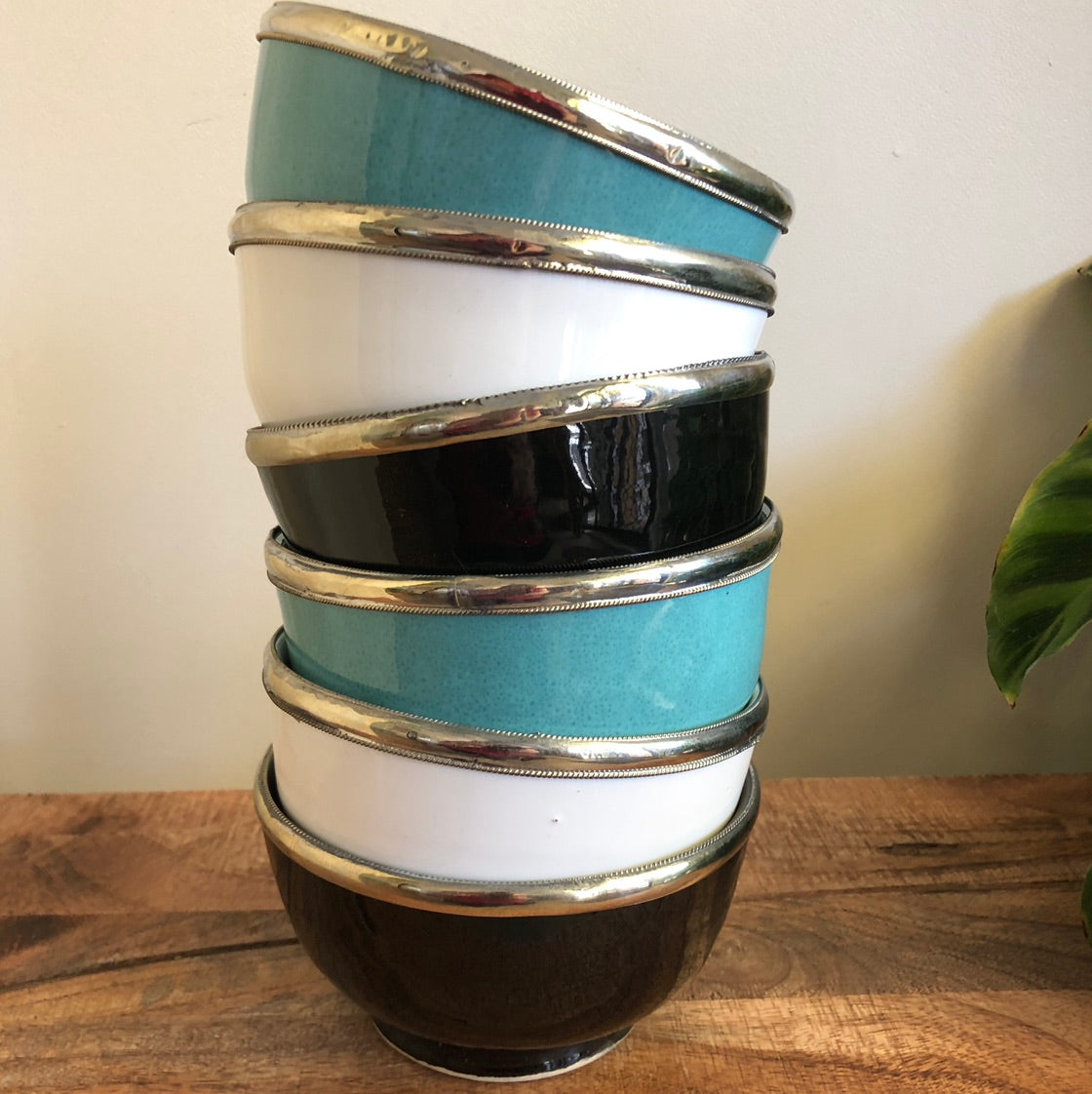 Fez Bowl with Silver Edging in Black - Set of 2
