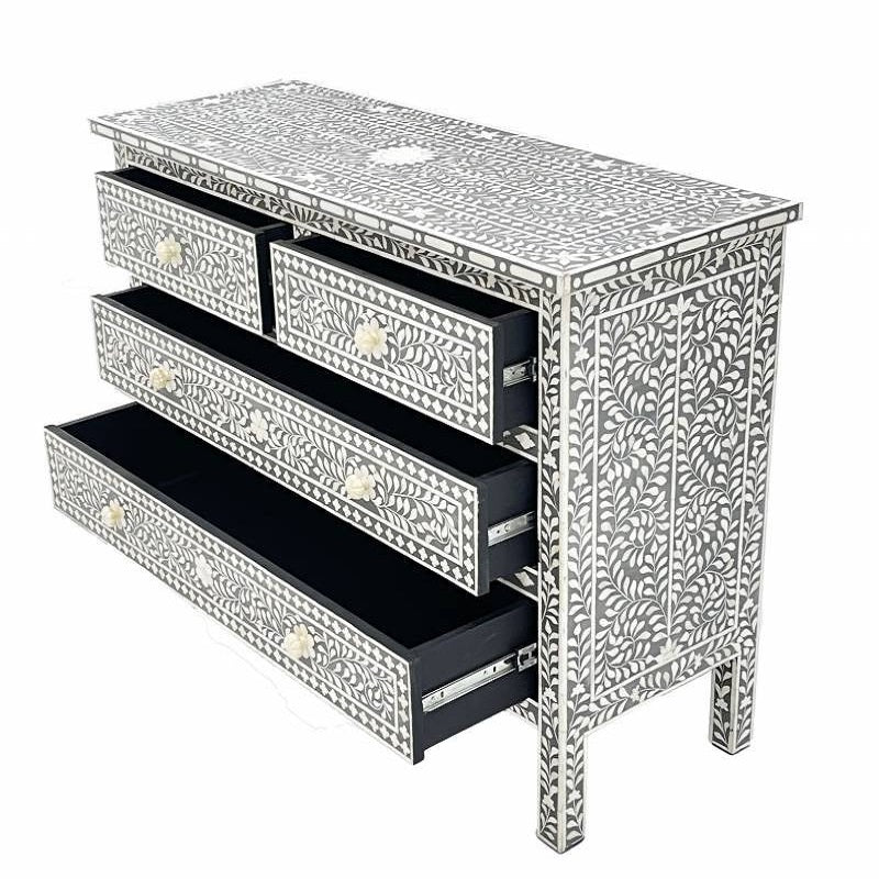 Lucca Bone Inlay 4 Drawer Chest in Black