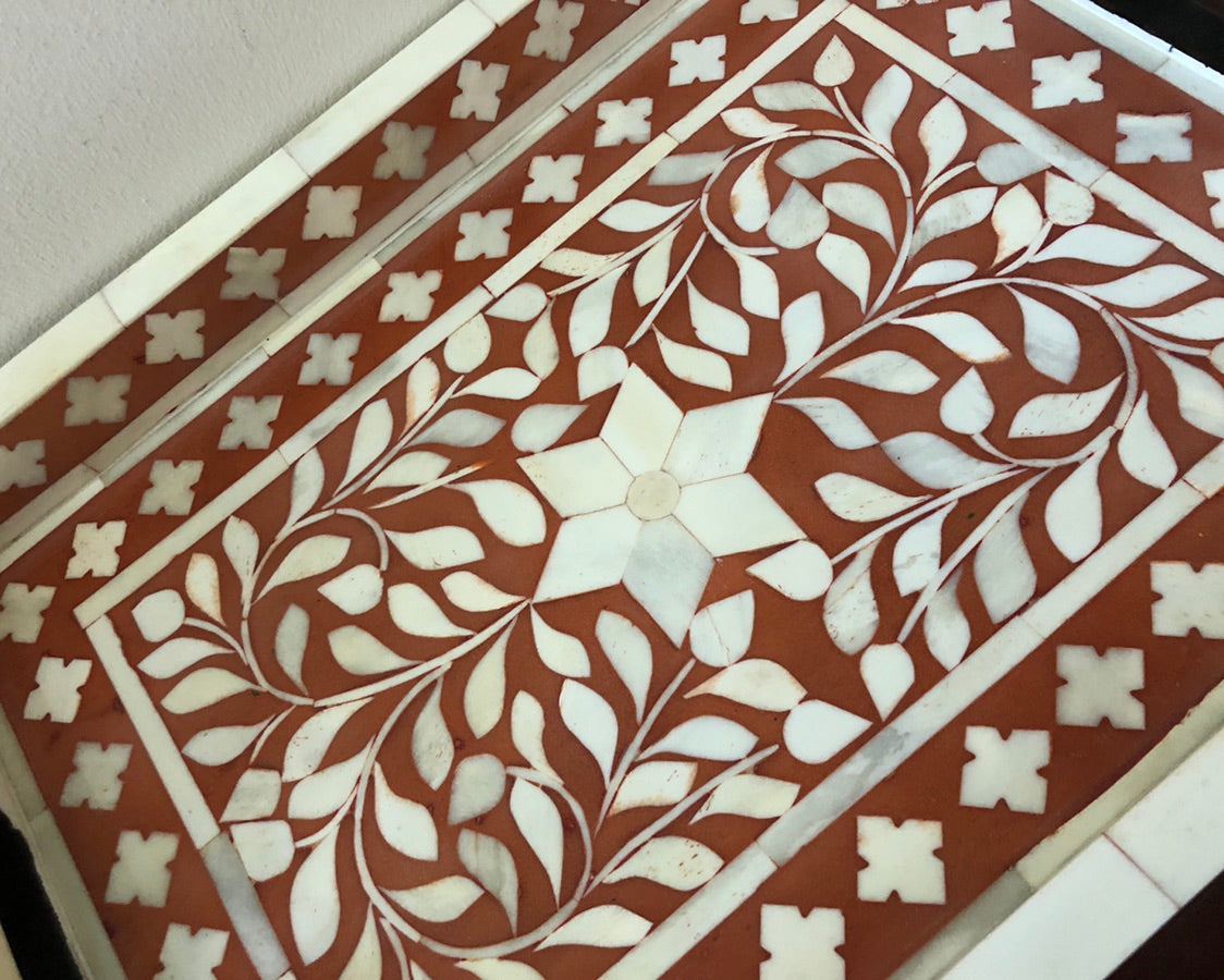 Bone Inlay Rectangular Tray in Ochre