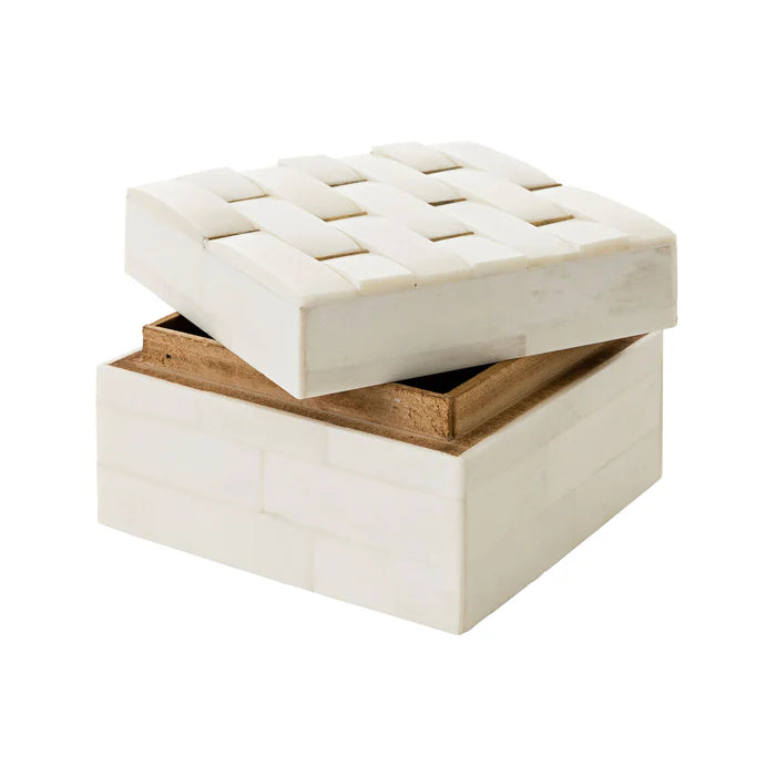 Suki Bone Box with Brass Detail in White