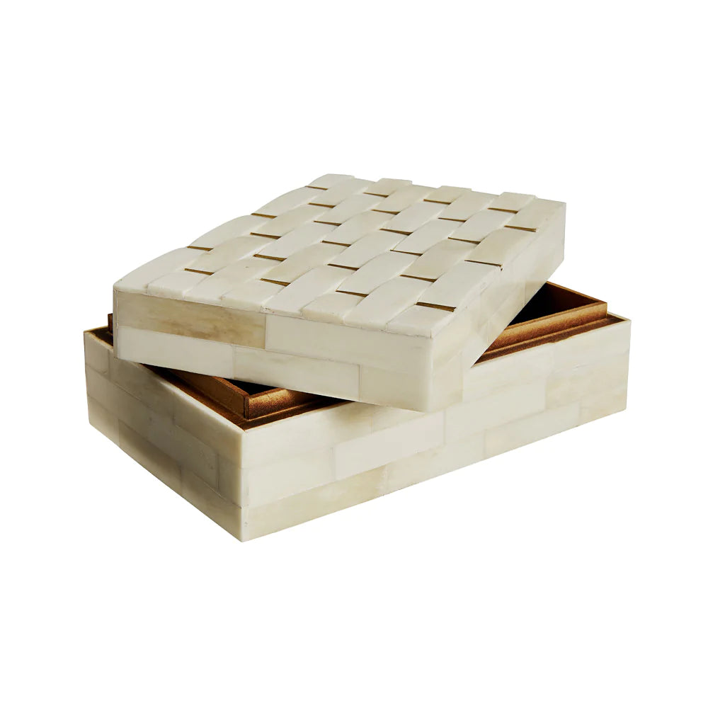 Suki Bone Box with Brass Detail in White