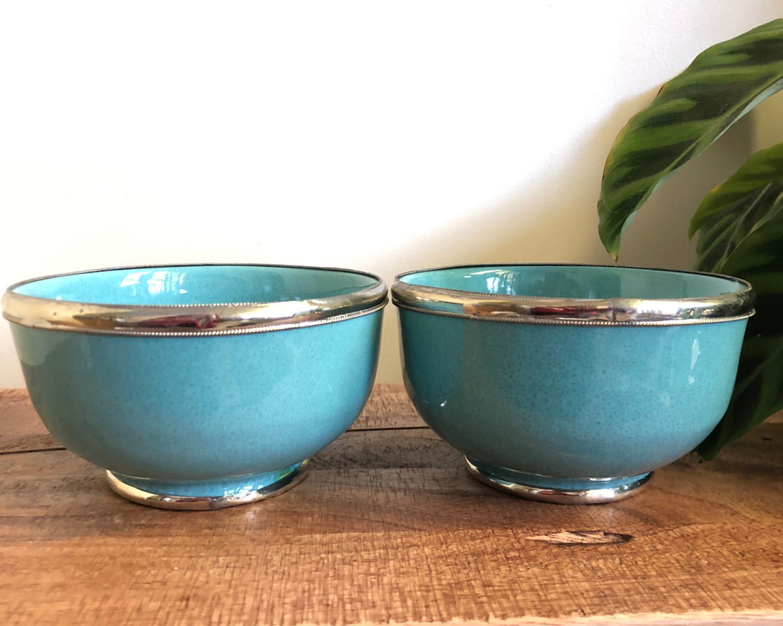 Fez Bowl with Silver Edging in Turquoise - Set of 2