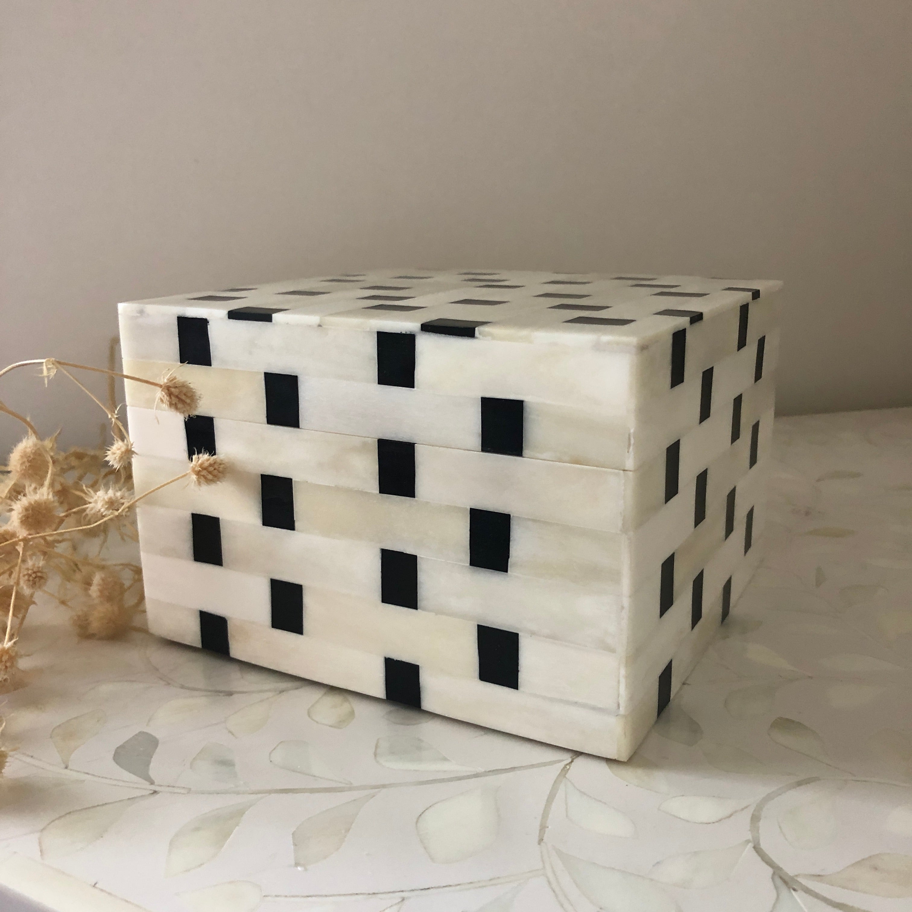 Bone Inlay Box in Black & White Checker