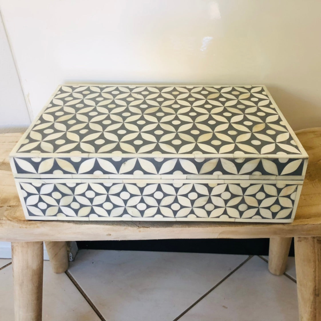 Zohi Interiors Signature Collection : Bone Inlay Large Box in Celtic/Grey