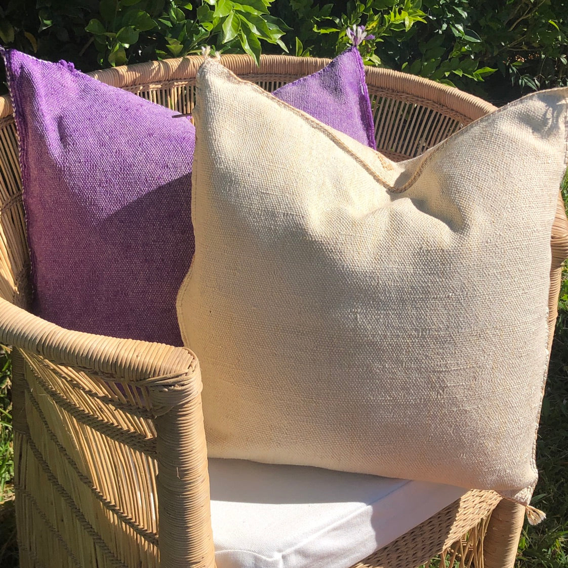 Genuine Moroccan Cactus Silk Cushion in Cream