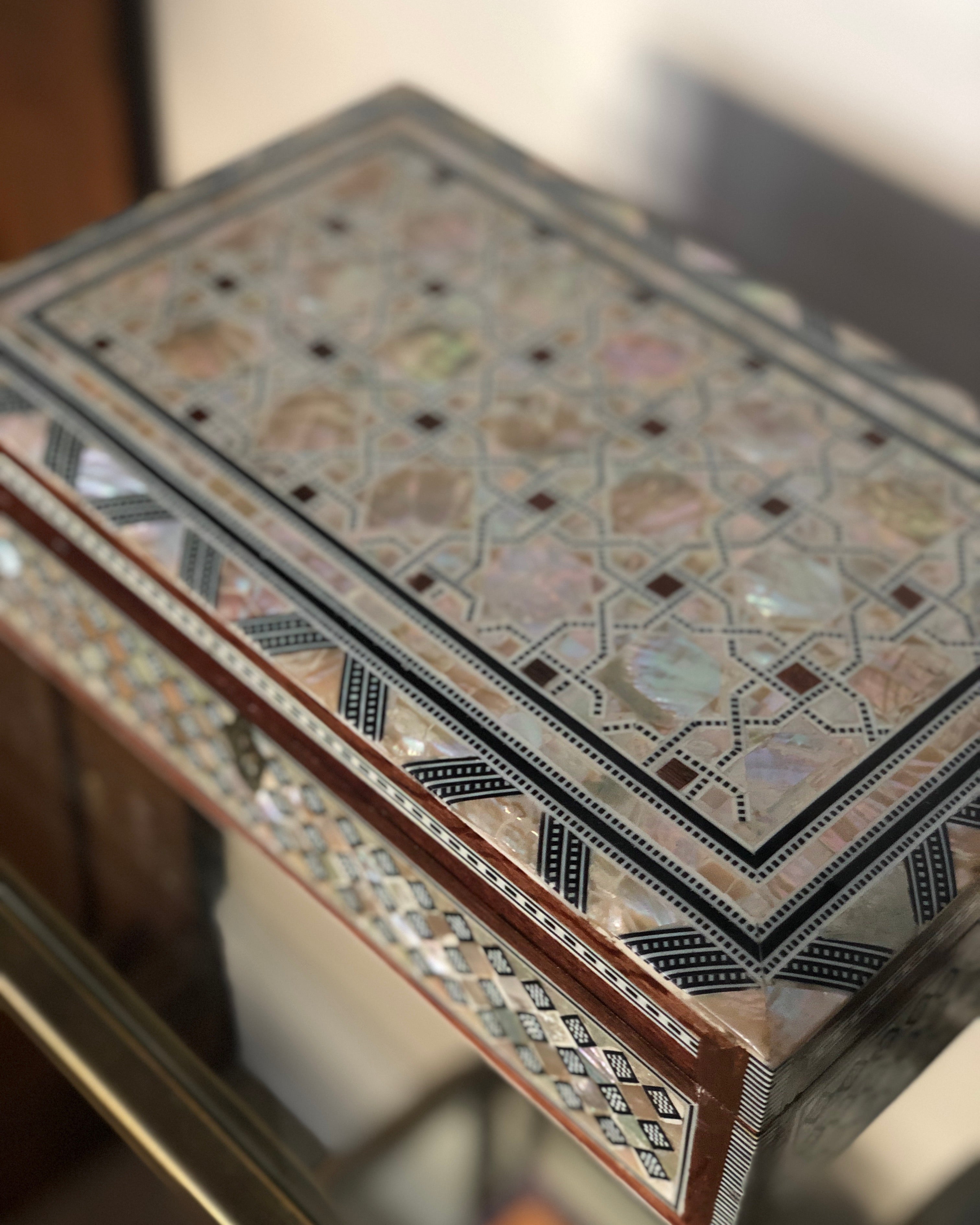 Mother of Pearl Inlay Bedside Cabinet in Grey - WS#1