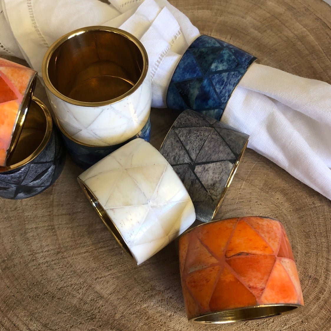 Bone Inlay Napkin Ring in White