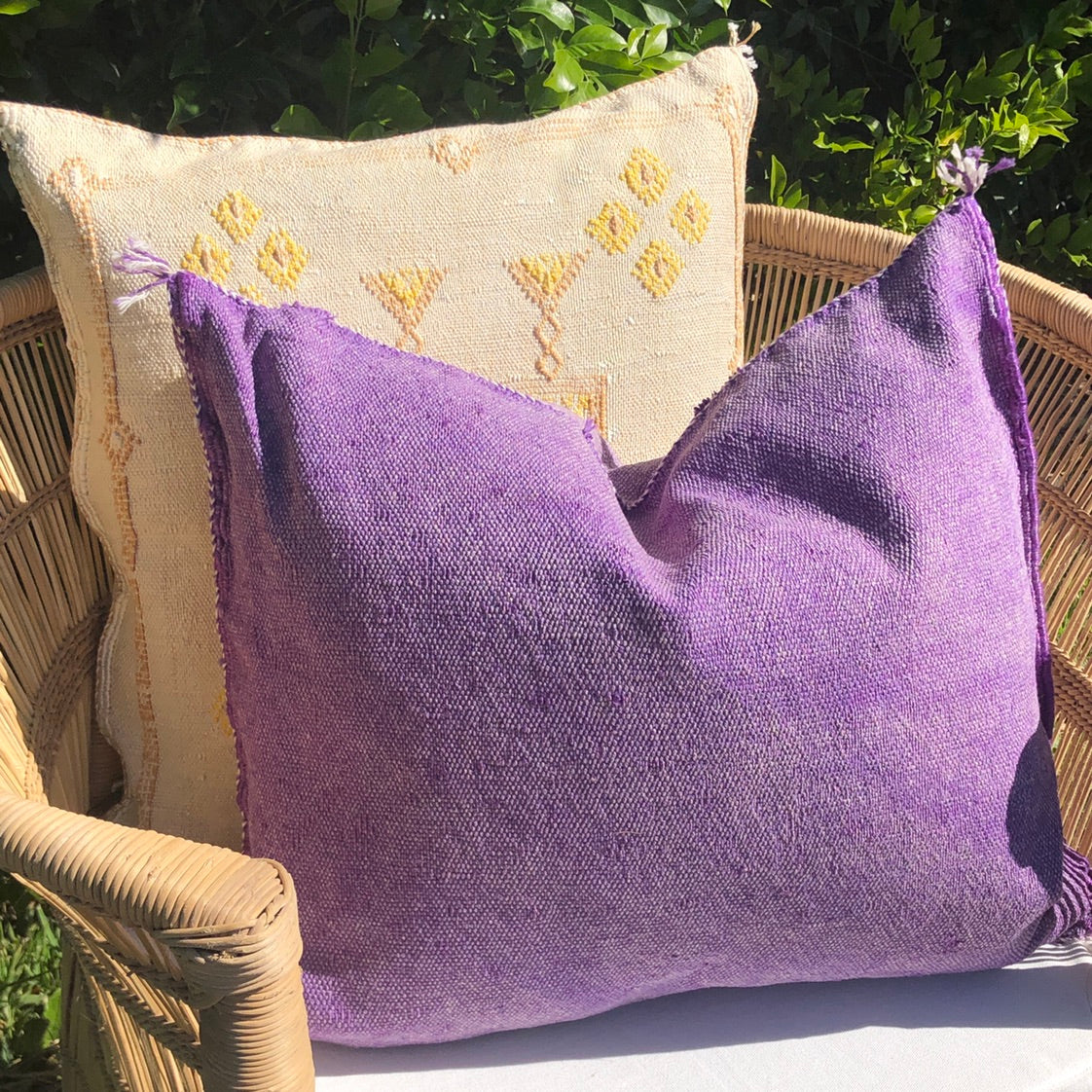 Genuine Moroccan Cactus Silk Cushion in Cream