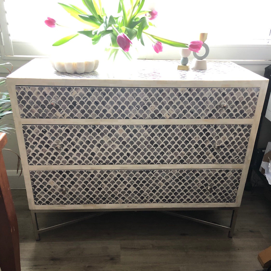 Bone Inlay 4 Drawer Chest in Fishscale Navy