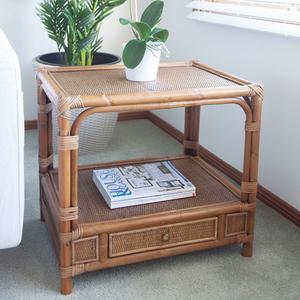 Carmen Rattan Side Table With Drawer