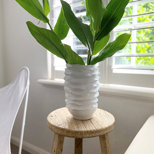 Ribbed Vase in White