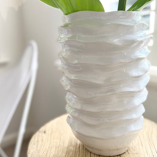 Ribbed Vase in White