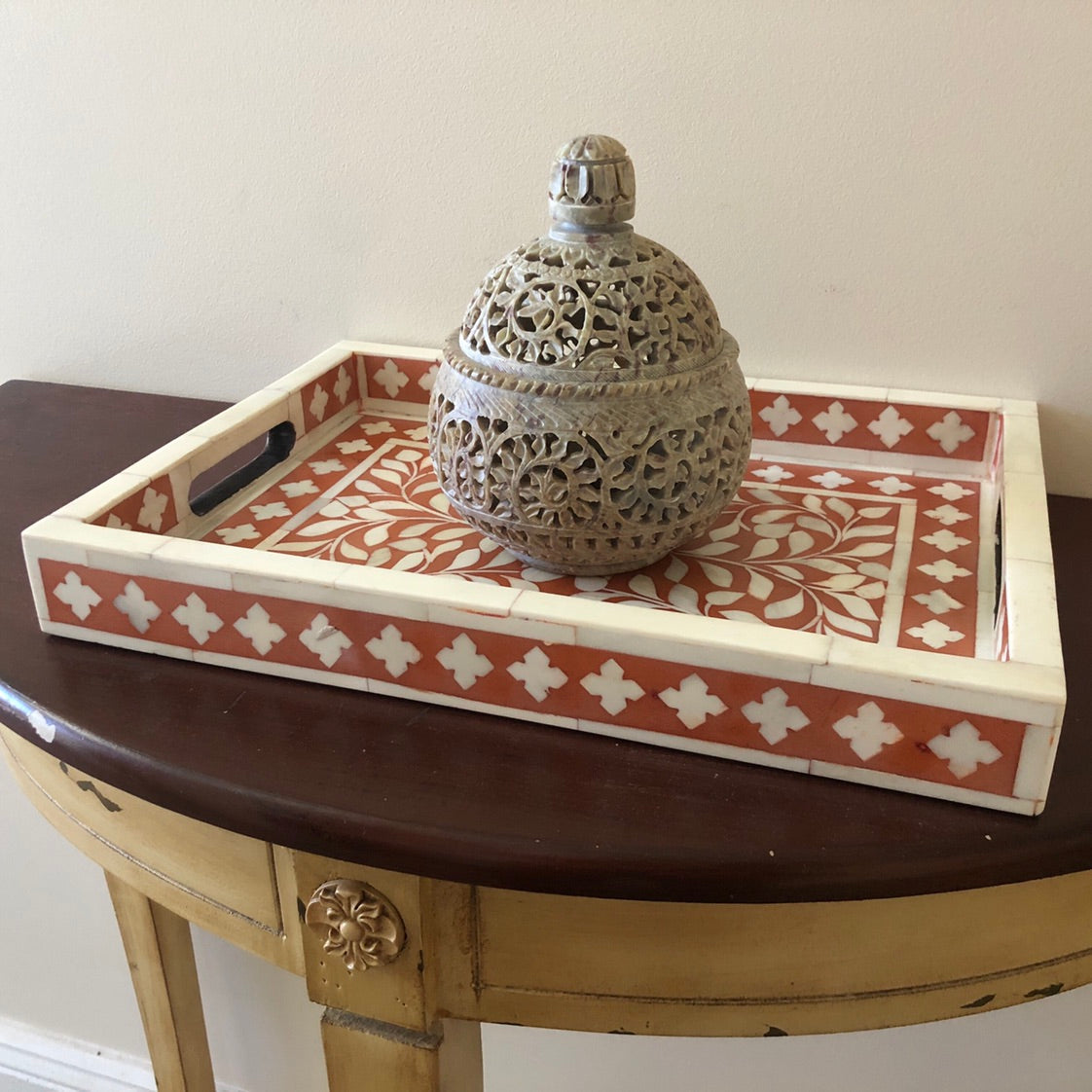 Bone Inlay Rectangular Tray in Ochre