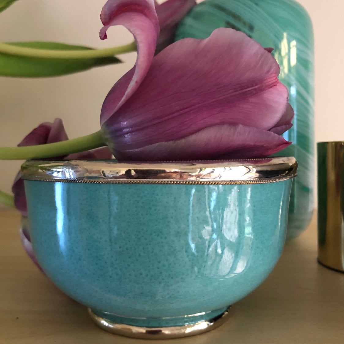 Fez Bowl with Silver Edging in Turquoise - Set of 2