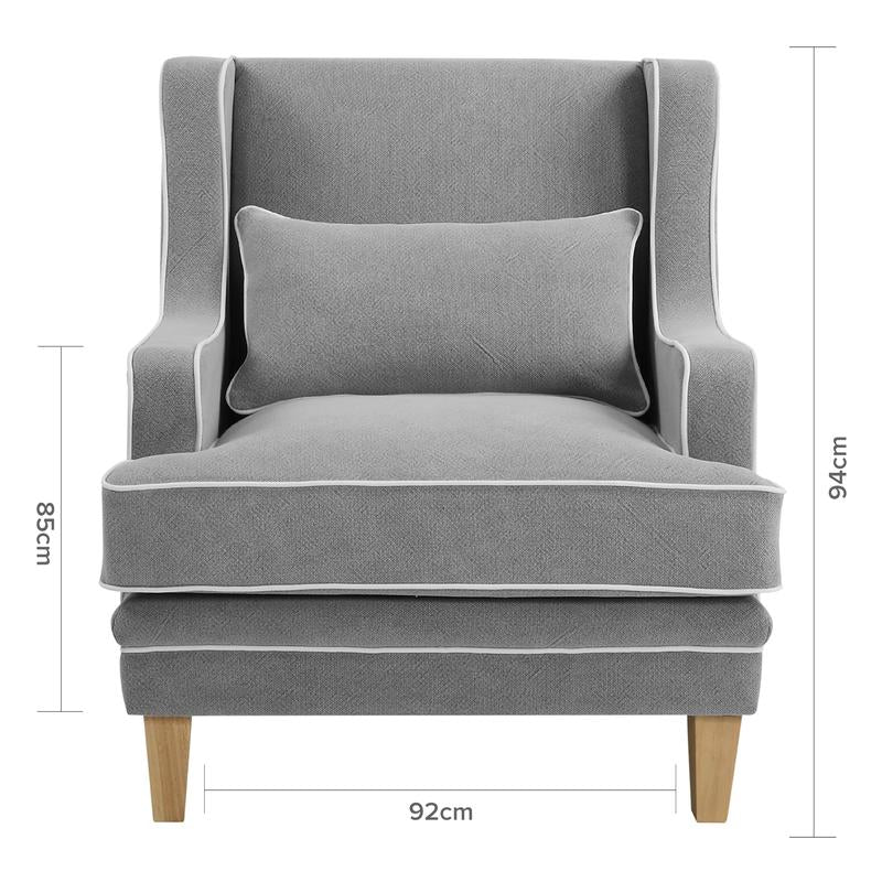 Bondi Armchair Grey W/ White Piping