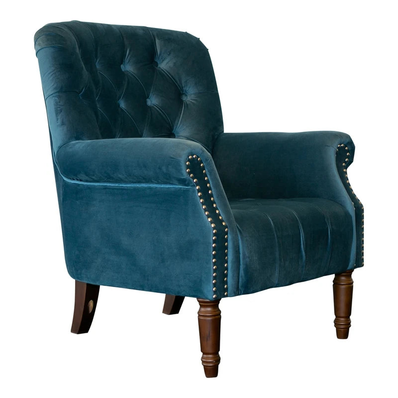 Maurice Velvet Blue Buttoned Armchair