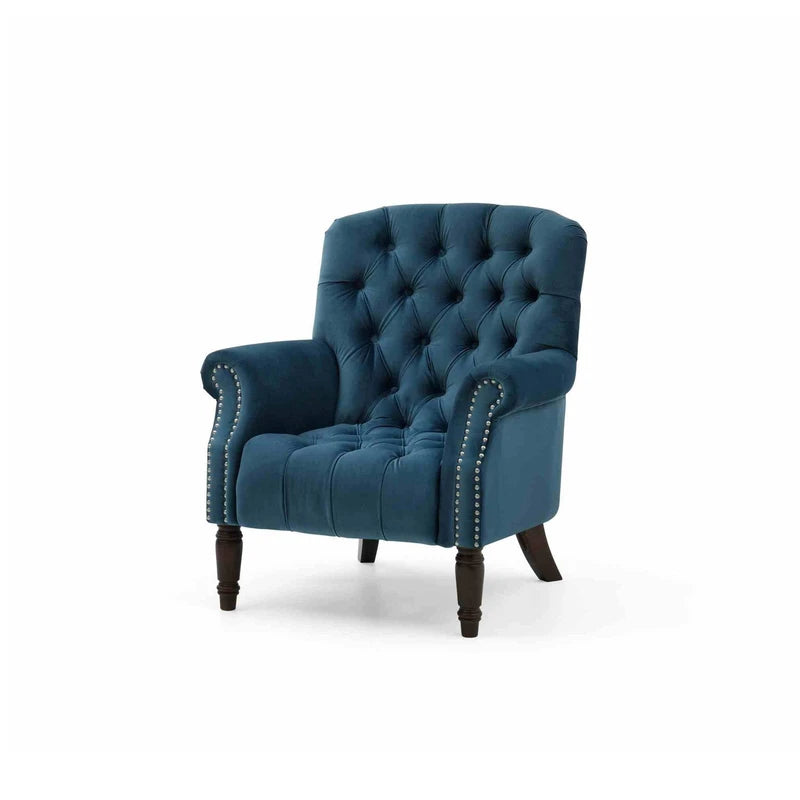 Maurice Velvet Blue Buttoned Armchair