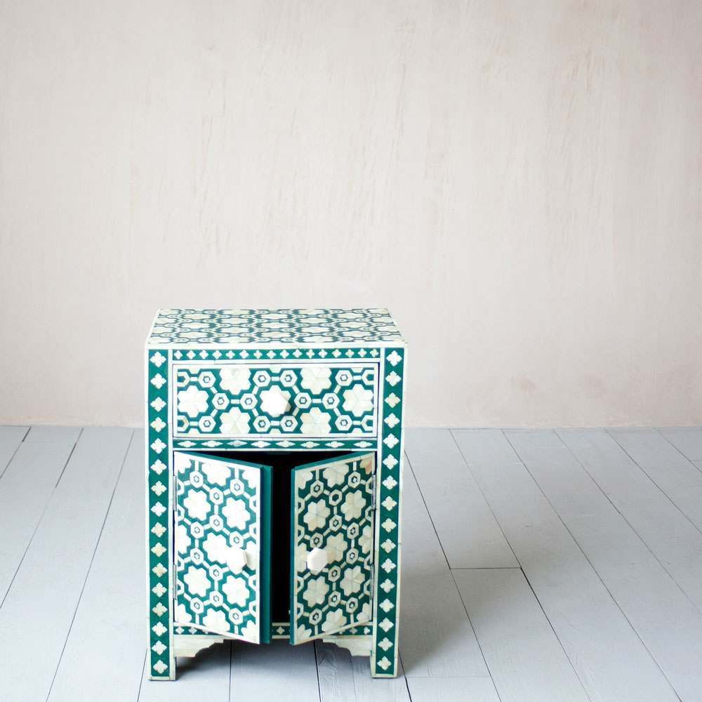 Bone Inlay Waterfall Console in Grey