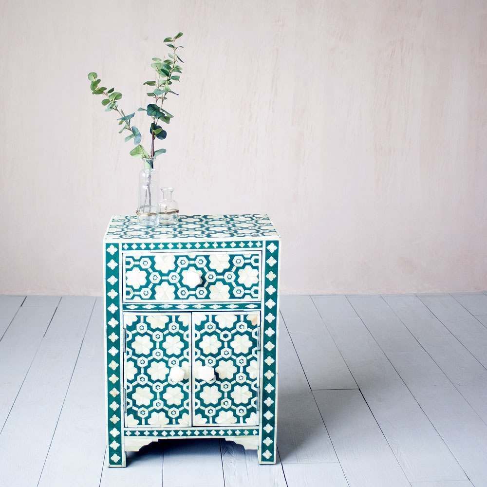Bone Inlay Waterfall Console in Grey