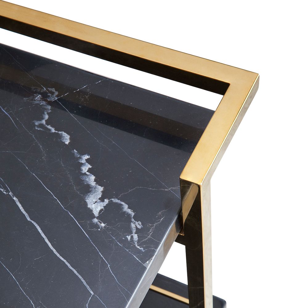 Franklin Black Marble Bar Cart in Gold
