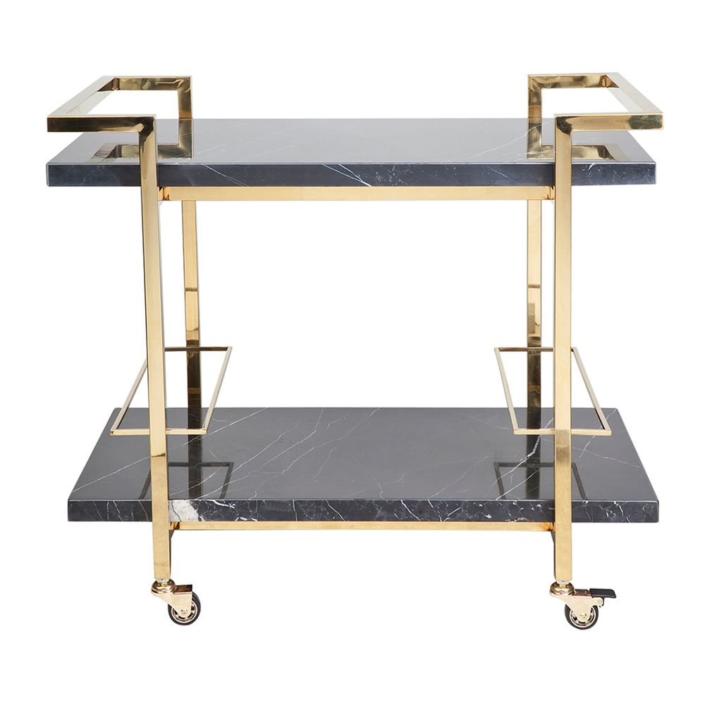 Franklin Black Marble Bar Cart in Gold