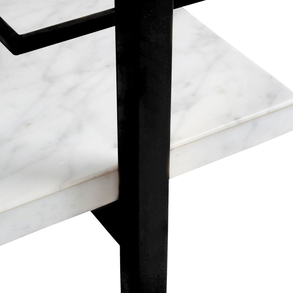 Franklin White Marble Bar Cart in Black