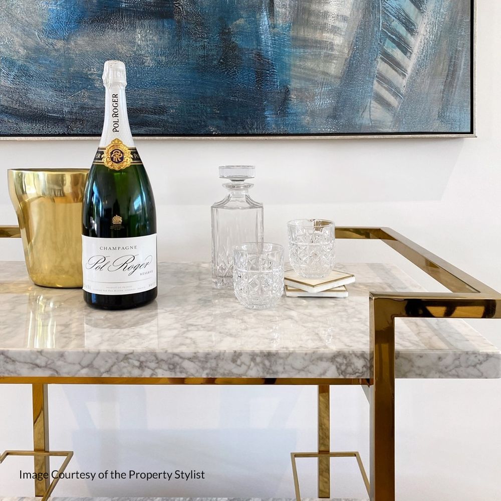 Franklin White Marble Bar Cart in Gold