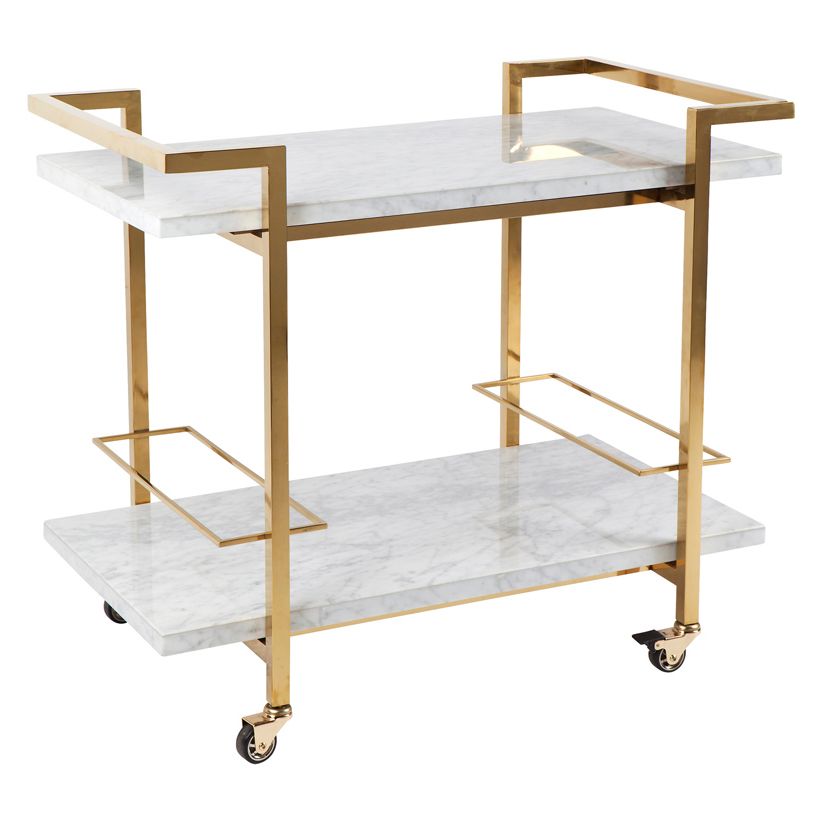 Franklin White Marble Bar Cart in Gold