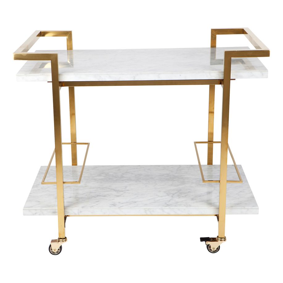 Franklin White Marble Bar Cart in Gold