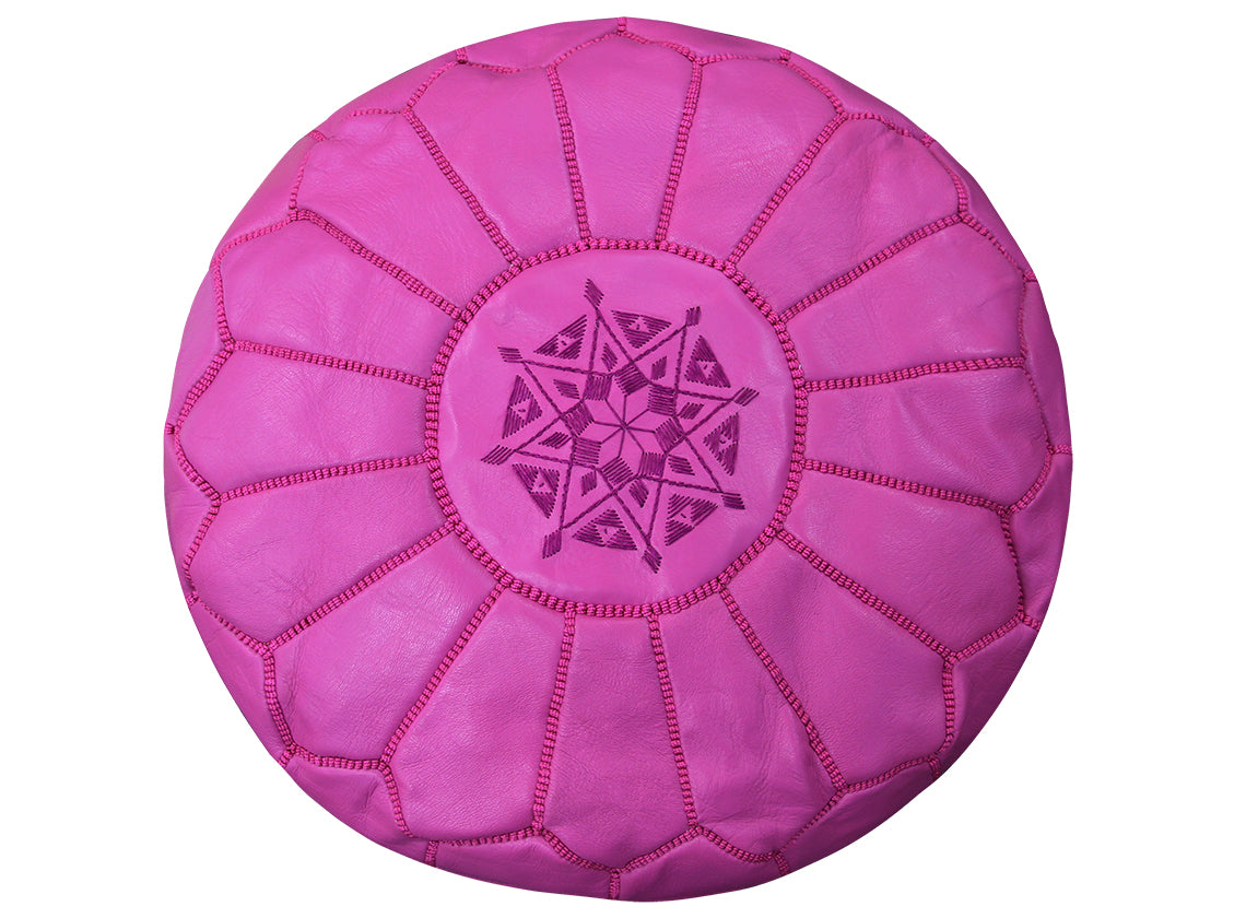 Moroccan Leather Pouffe in Fuchsia