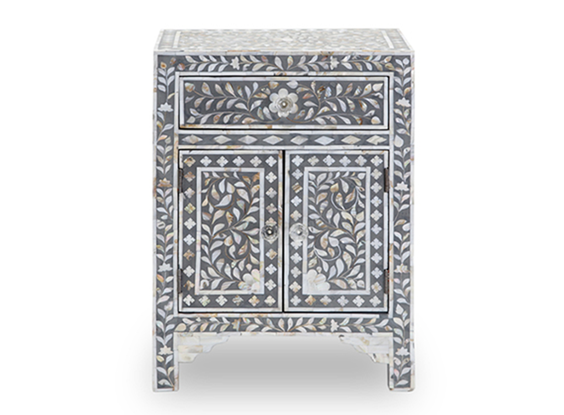 Mother of Pearl Inlay  Bedside Cabinet in Dahlia/Blush