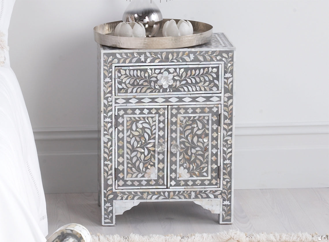 Mother of Pearl Inlay  Bedside Cabinet in Dahlia/Blush