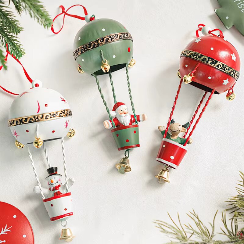 Creative Hot Air Balloon and Parachute Christmas Tree Ornaments - Pack of  Three