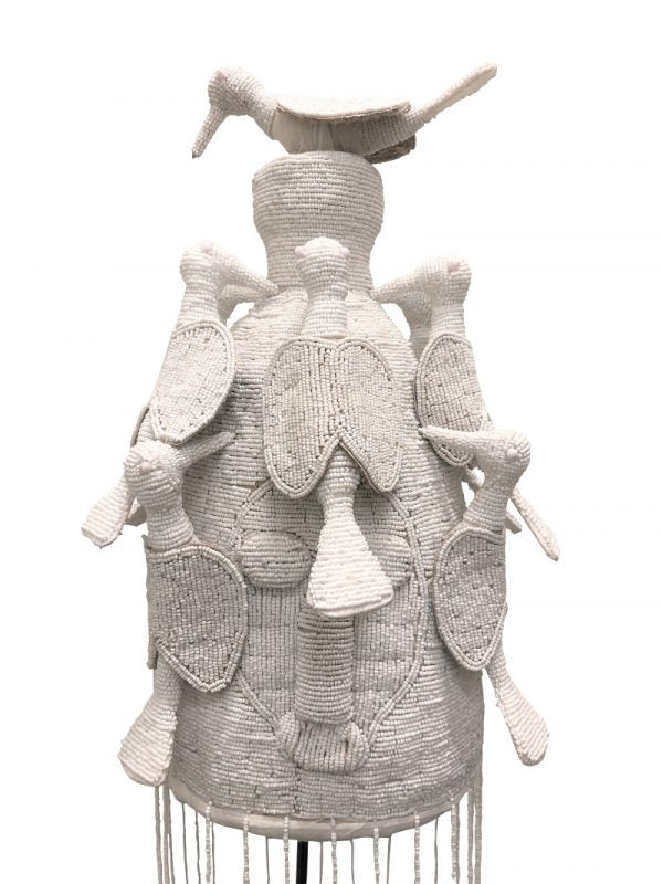 Yoruba Beaded Headdress in White